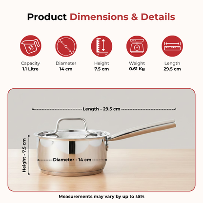 Vinod Doniv Stainless Steel Majestic Sandwich Bottom Sauce Pan 1.1 Liter/14 cms – Induction Friendly - view 8