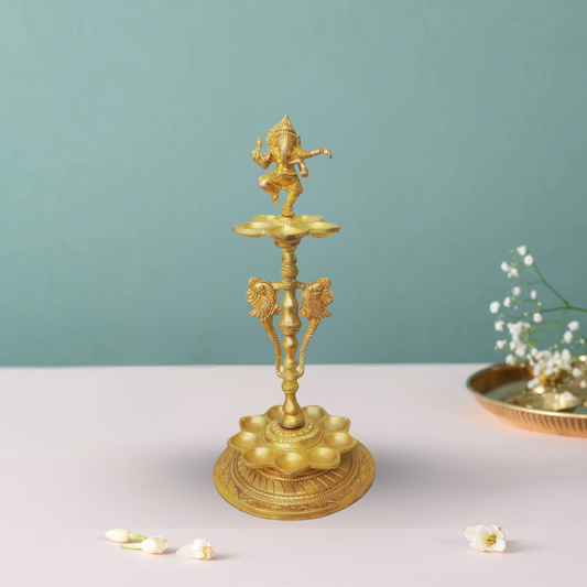 Brass Ganesh Oil Lamp Deepak 1.96Kg - PUSHMYCART