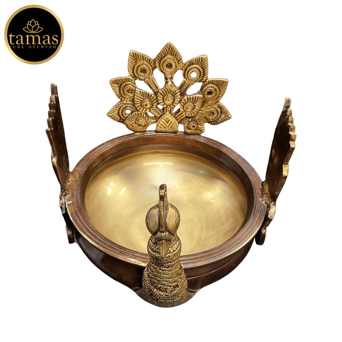Tamas Brass Handcrafted Ethnic Peacock Carving Design Urli Showpiece - PUSHMYCART