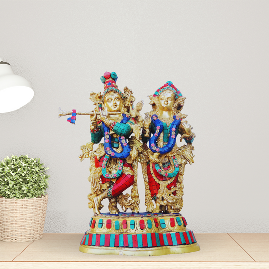 Brass Radha Krishna With Base God Statue 10.83Kg - PUSHMYCART