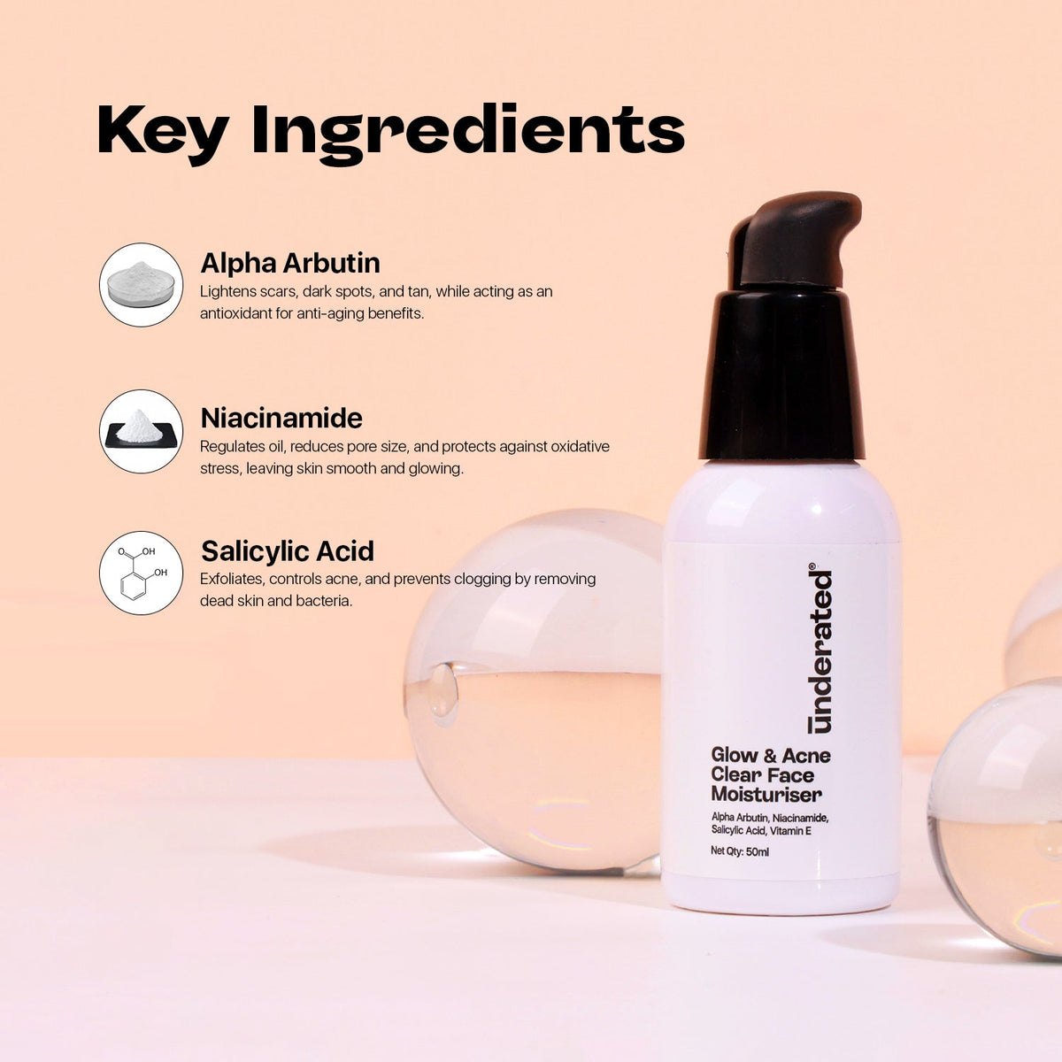 Underated Glow and Acne Clear Face Moisturiser 50gm