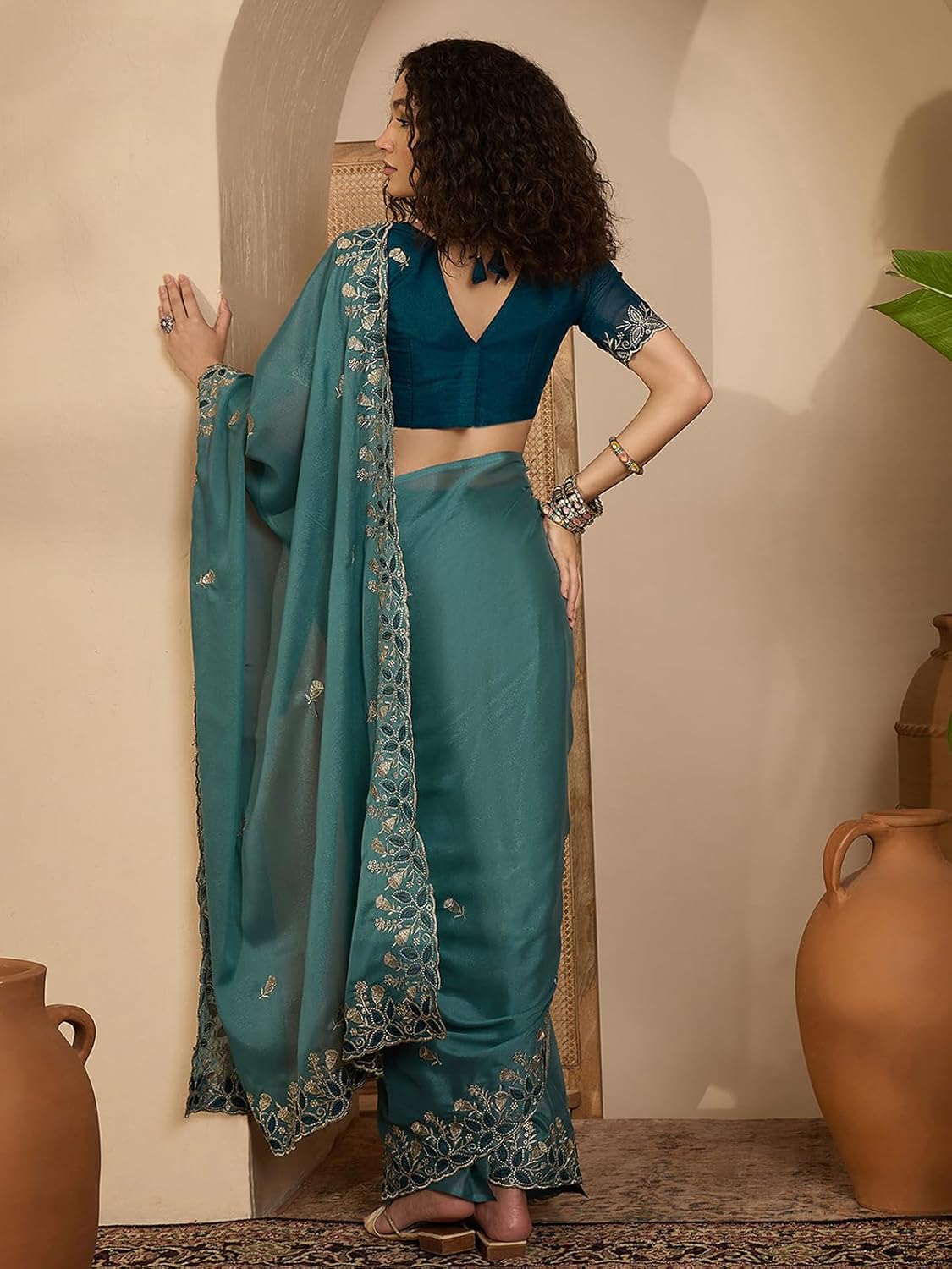 Vasthrlay Georgette Classic Saree with decorative embroidery design