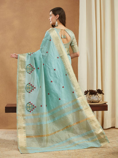 Vasthrlay Embroidery Saree in Multi Colour with refined ethnic ethnic appeal