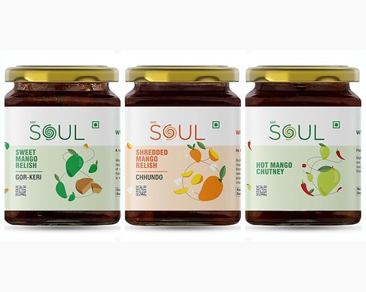 ADF Soul Desi Videsi Mix Combo Gor Keri Pickle | Chhundo Pickle | Hot Mango Chutney - PUSHMYCART
