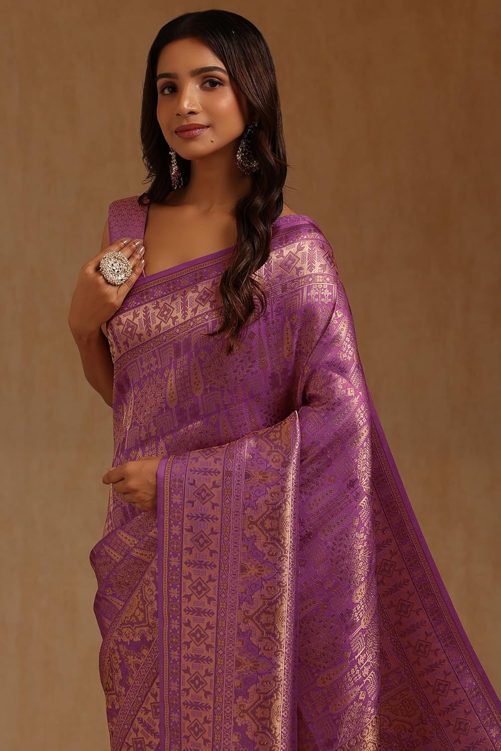 Vasthrlay Purple Traditional Saree with elegant Tussar styling