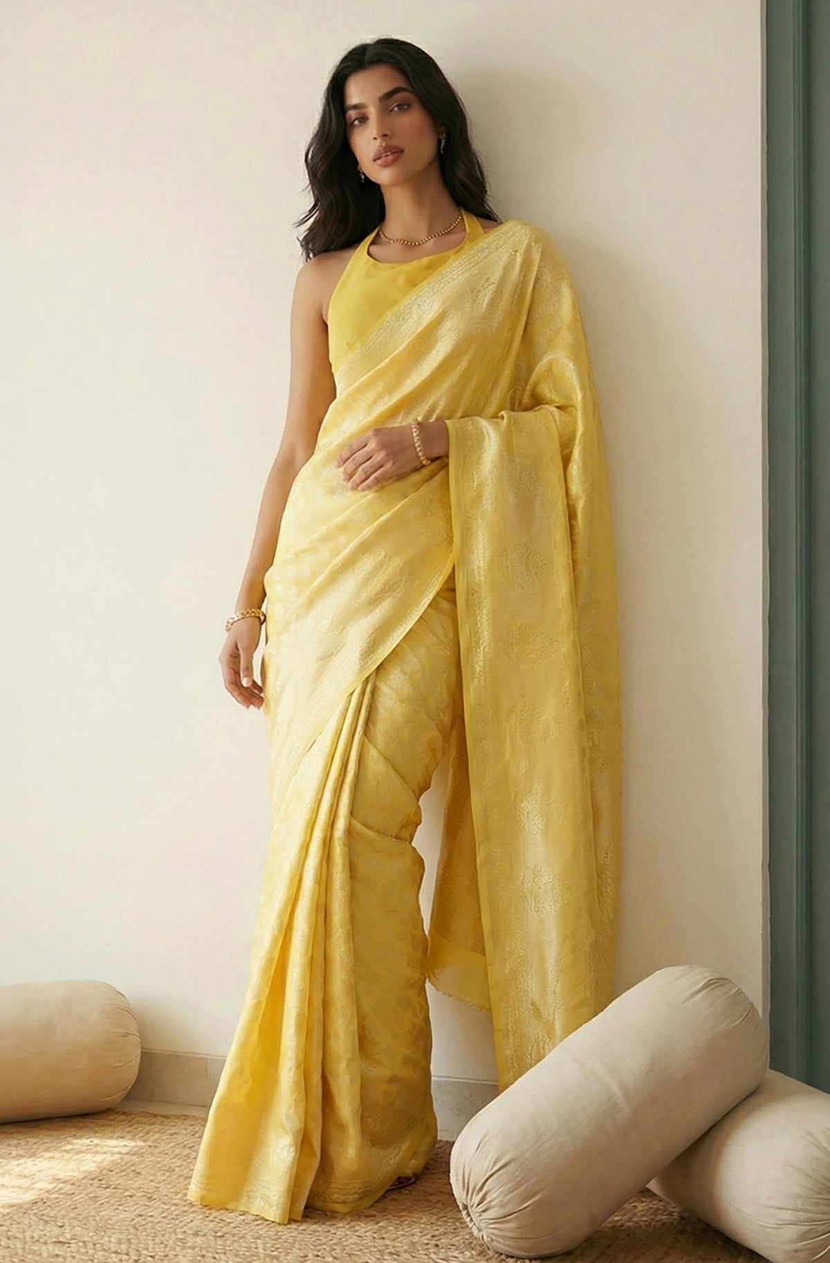 Vasthrlay Yellow Traditional Saree with elegant jacquard styling