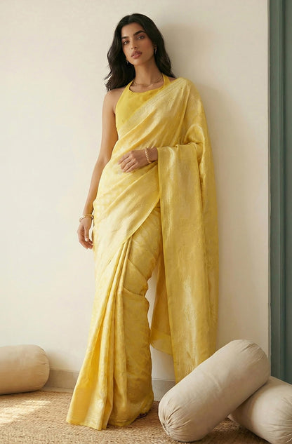 Vasthrlay Yellow Traditional Saree with elegant jacquard styling