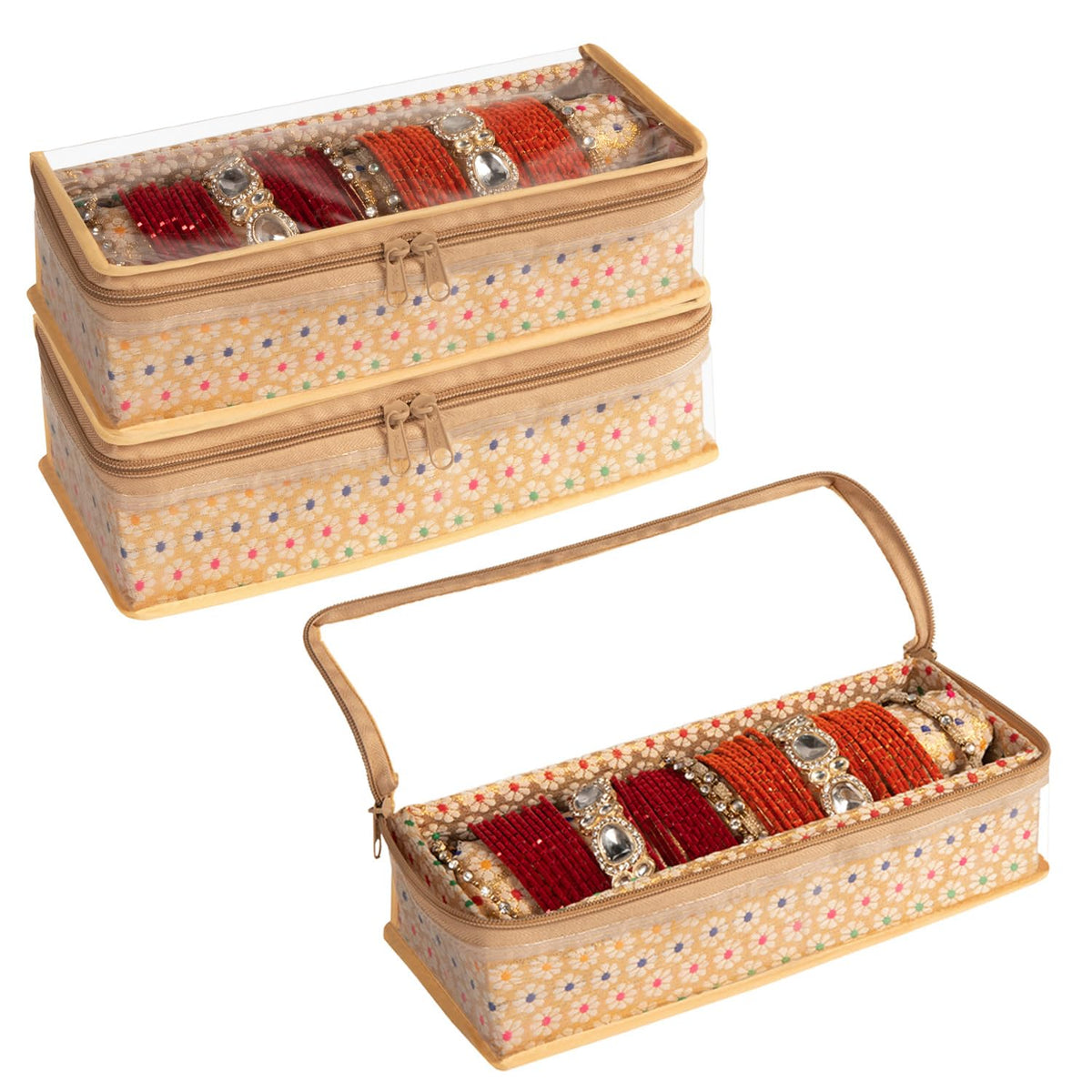 HomeStrap Brocade Single Rod Bangle Box with Transparent Top and Zip