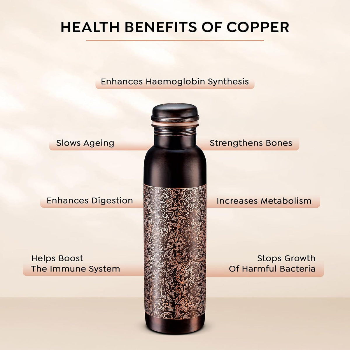 Rustic Copper Water Bottle - 750 ml