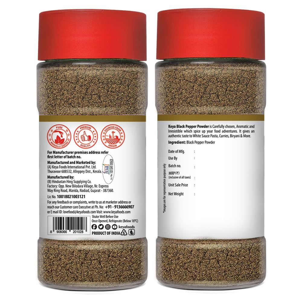 Keyafoods combo pack featuring Keya Black Pepper Powder 54g and Keya White Pepper Powder 60g for culinary use. - Image 3