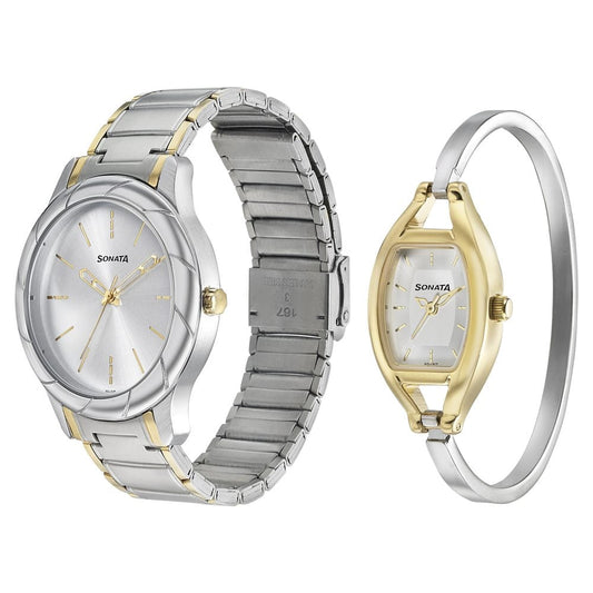 Sonata Quartz Analog Silver Dial Stainless Steel Strap Watch for Couple Style NU71258114BM01 image 2