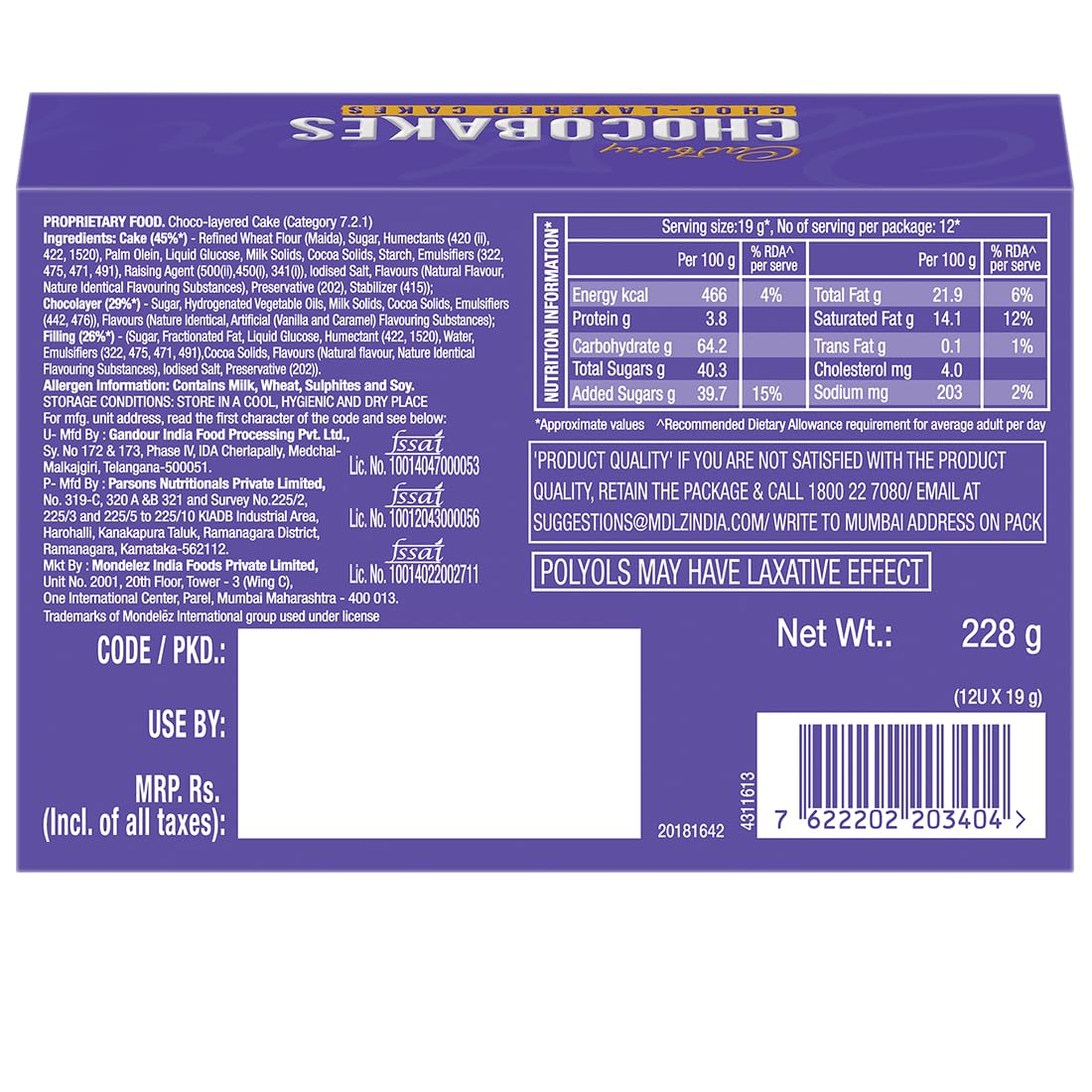 Cadbury Chocobakes ChocLayered Cakes