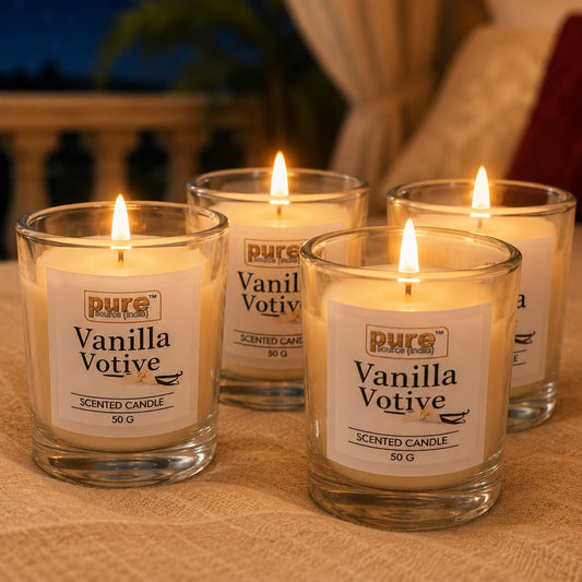 Pure Source India Vanilla Scented Glass Votive Candles 50 g Pack of 4