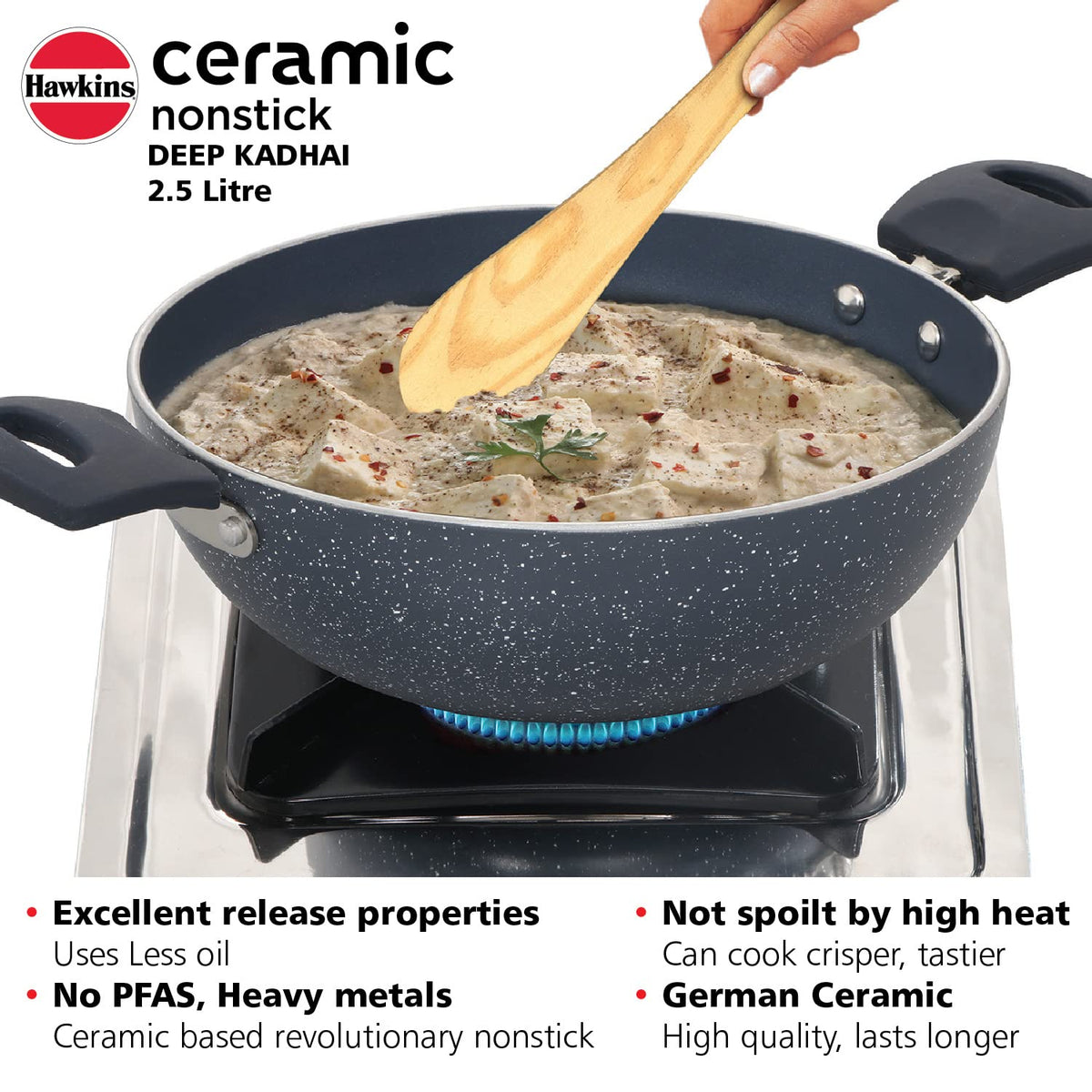 Hawkins Ceramic Nonstick 2.5 Litre Deep Kadhai