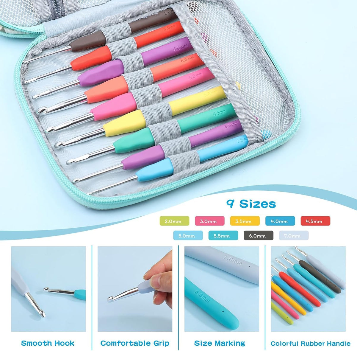 96 Pack Crochet Hook Set, Ergonomic Knitting Needle Yarn Weaving Kit with Storage Case - image 4