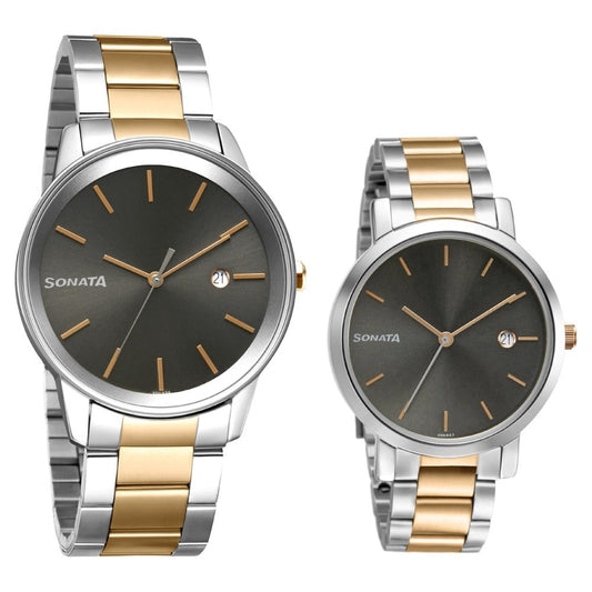 Sonata Quartz Analog with Date Black Dial Metal Strap Watch for Couple Style NU71338164KM01 image 1
