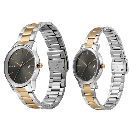 Sonata Quartz Analog with Date Black Dial Metal Strap Watch for Couple Style NU71338164KM01 image 2