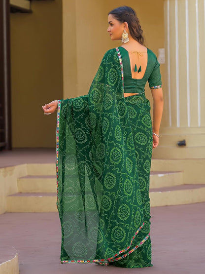 Vasthrlay Olive Printed Saree with elegant ethnic styling