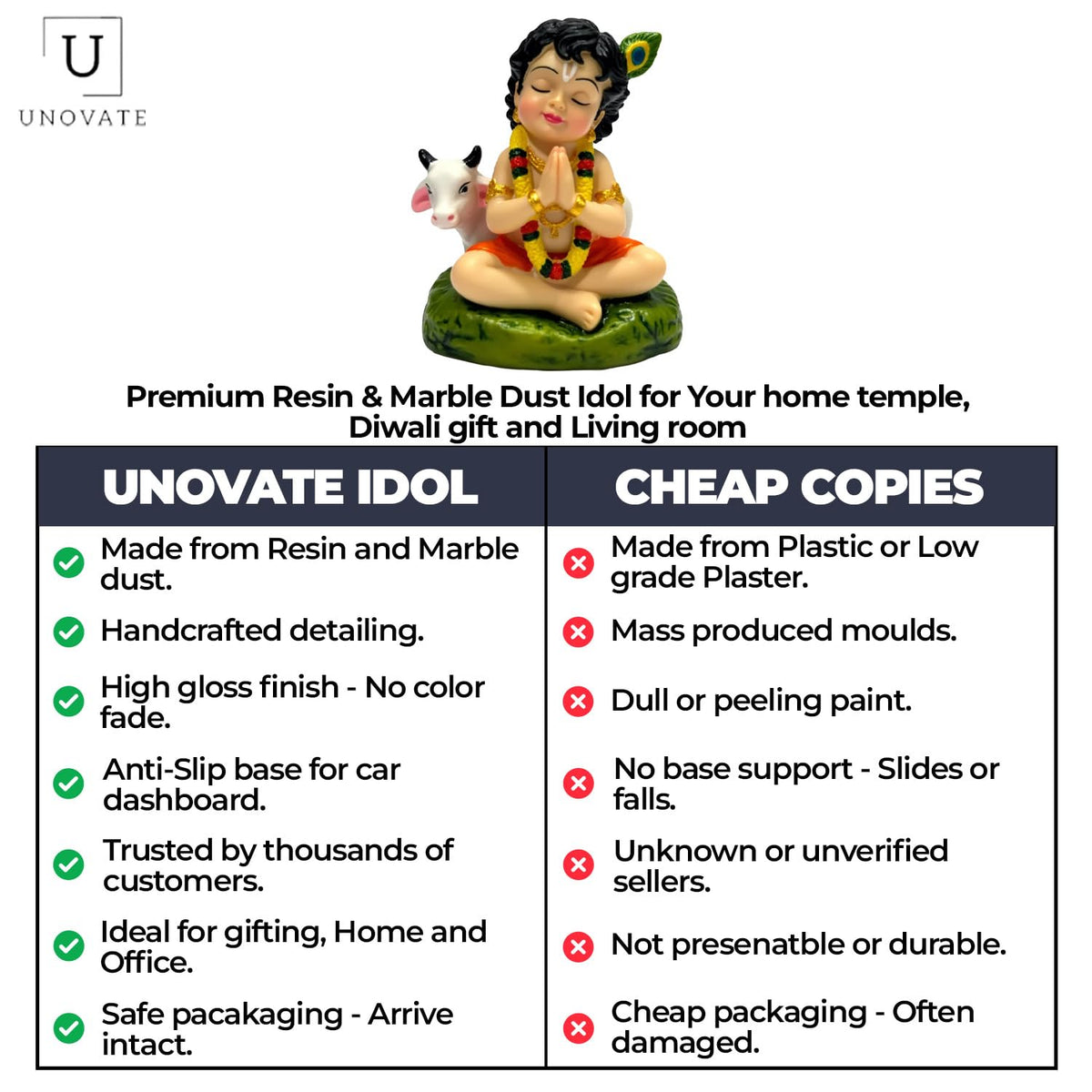 UNOVATE Krishna Idol Small | Lord Krishna Murti