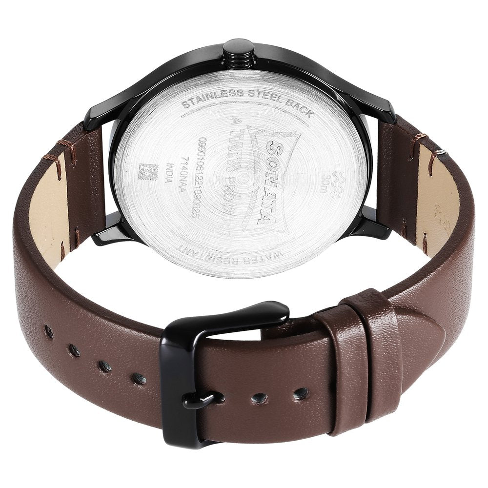 Sonata Quartz Multifunction Brown Dial Leather Strap Watch for Men image 4