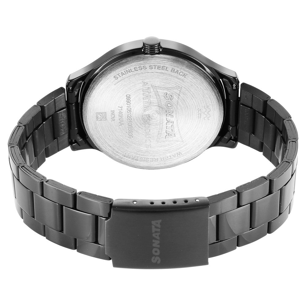 Sonata Quartz Multifunction Black Dial Stainless Steel Strap Watch for Men image 4