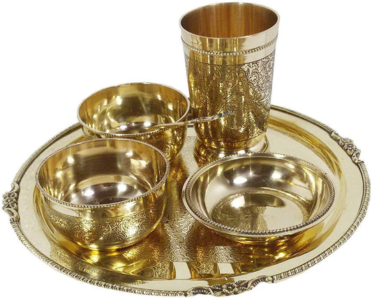 Brass Thali 6 Pices Set - PUSHMYCART