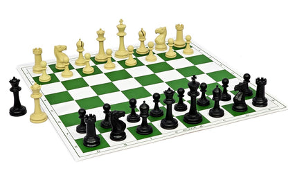 StonKraft Tournament Chess Vinyl Foldable Board 18.2 Inch with Solid Plastic Pieces and Two Extra Queens