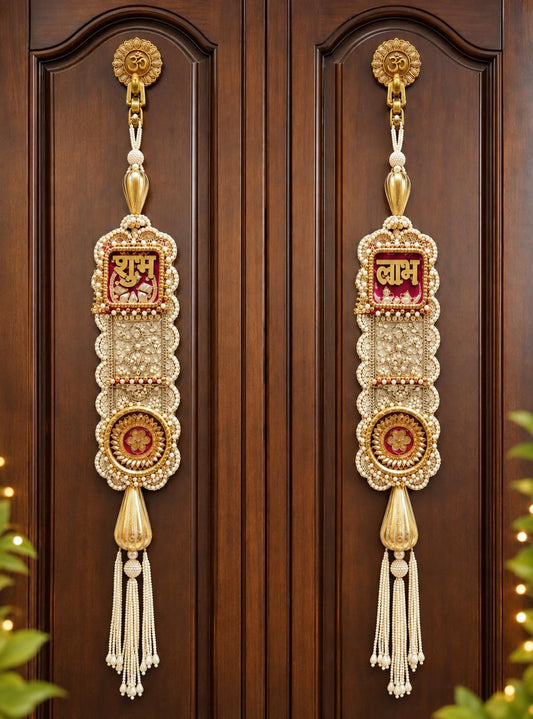 Urban Turtle Shubh Labh Long Wall Door Hanging Pair 18 Inch with Pearl Beads