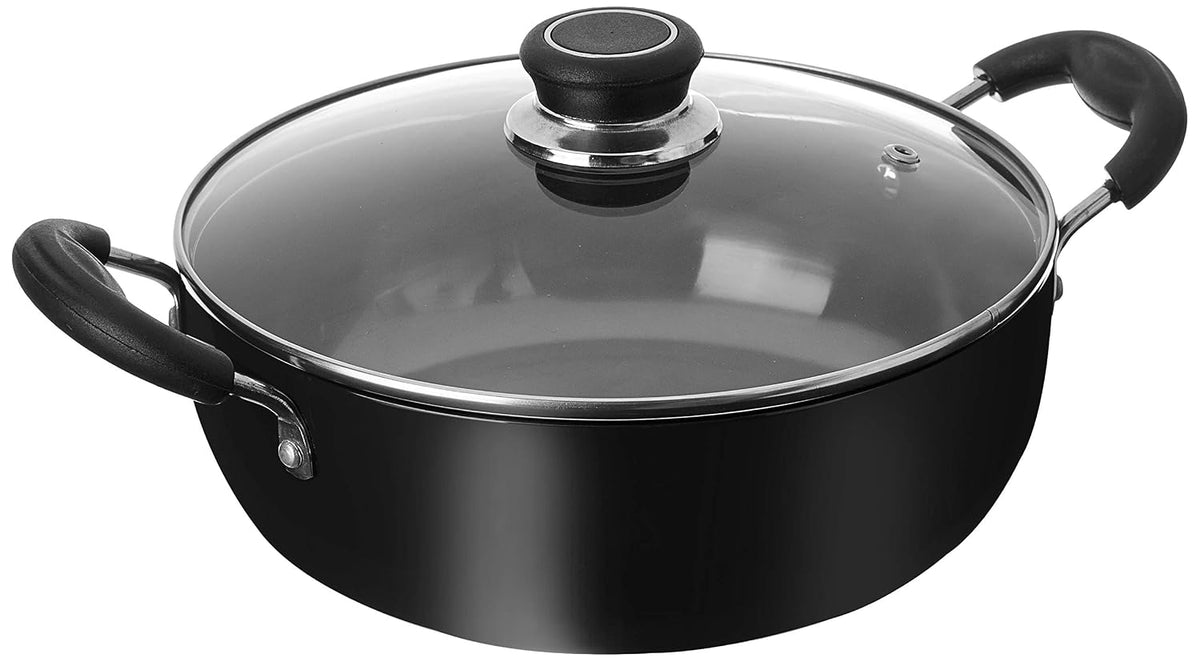 Hard Anodized Deep Kadhai with and Glass Lid (22 cm), Black