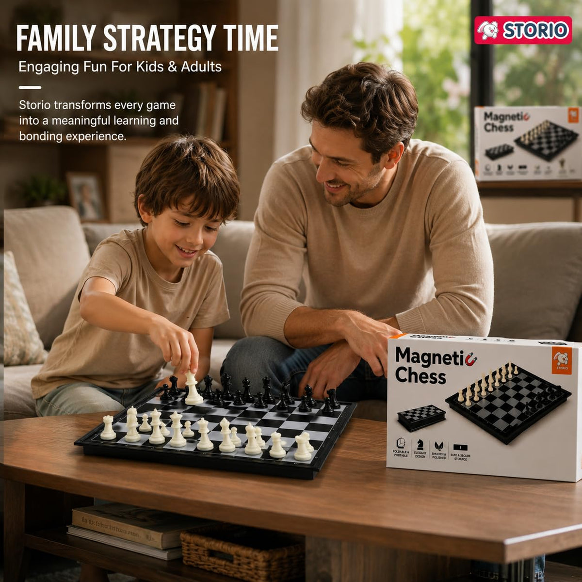 Storio Magnetic Chess Board Set with Folding Travel Storage Case