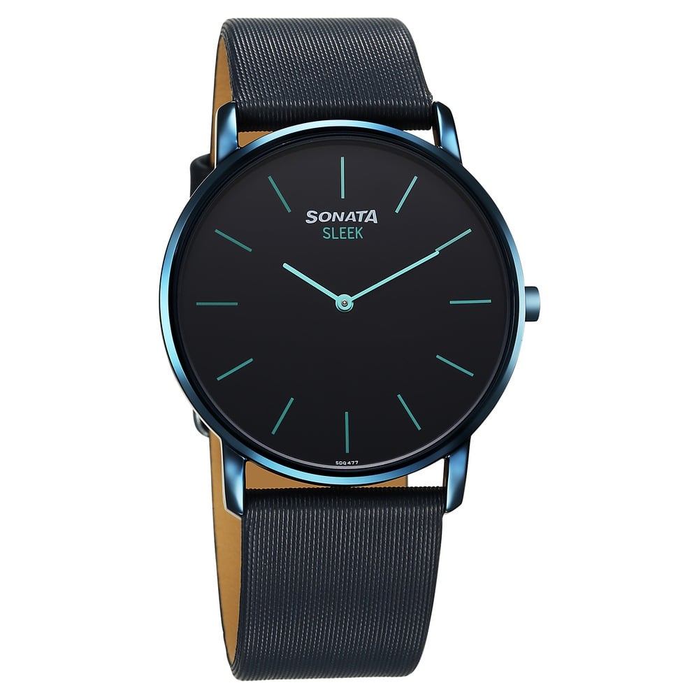 Sonata Sleek Quartz Analog Blue Dial Blue Leather Strap Watch For Men image 1