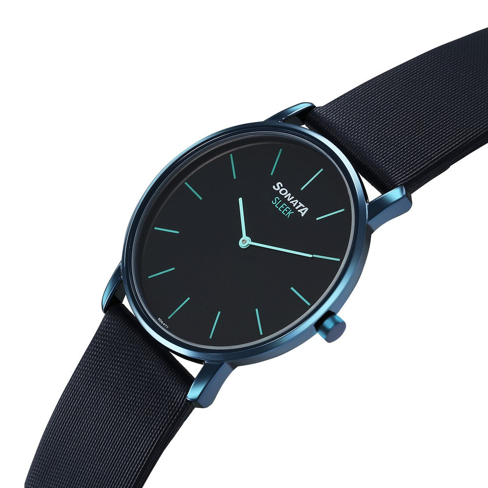Sonata Sleek Quartz Analog Blue Dial Blue Leather Strap Watch For Men image 2
