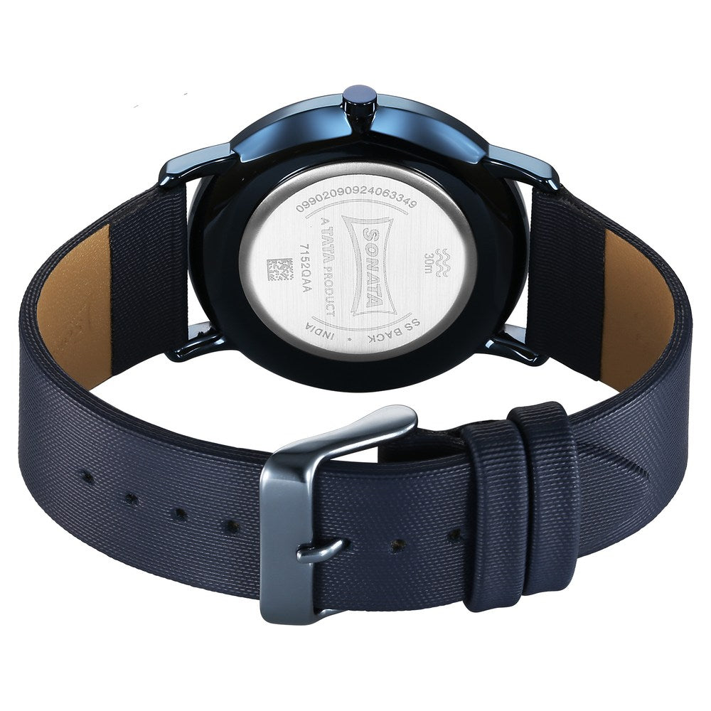 Sonata Sleek Quartz Analog Blue Dial Blue Leather Strap Watch For Men image 4