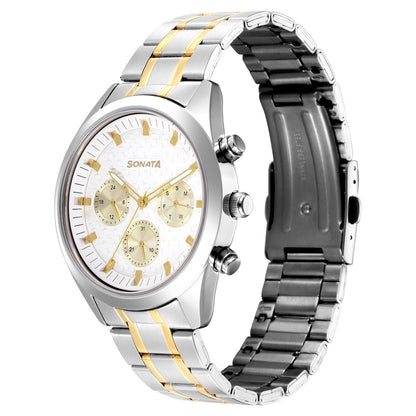 Sonata Multifunction White Dial Two Toned Metal Strap Watch For Men image 3