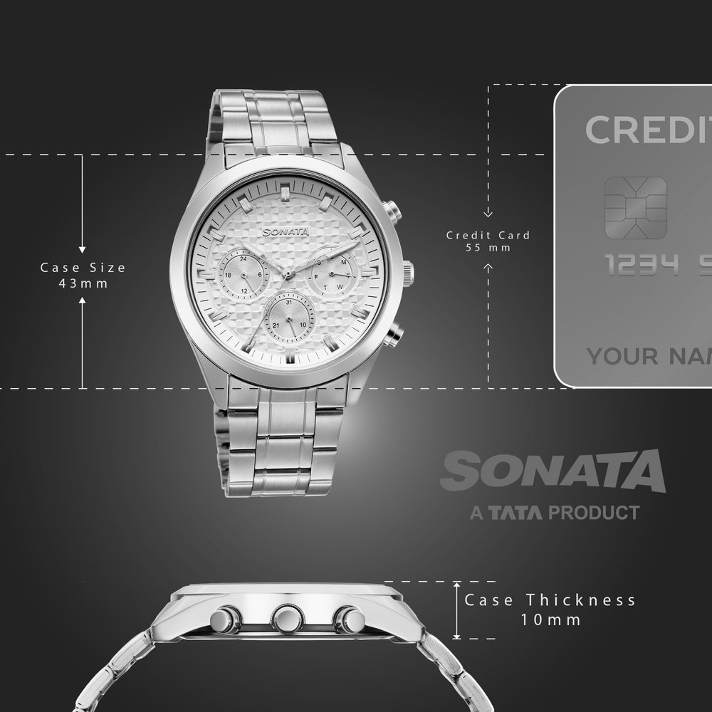 Sonata Multifunction White Dial Two Toned Metal Strap Watch For Men image 4