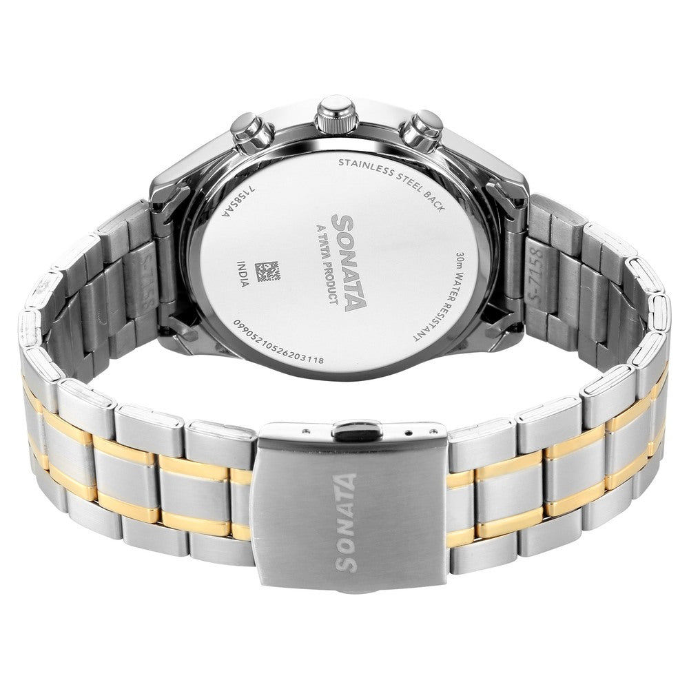 Sonata Multifunction White Dial Two Toned Metal Strap Watch For Men image 7