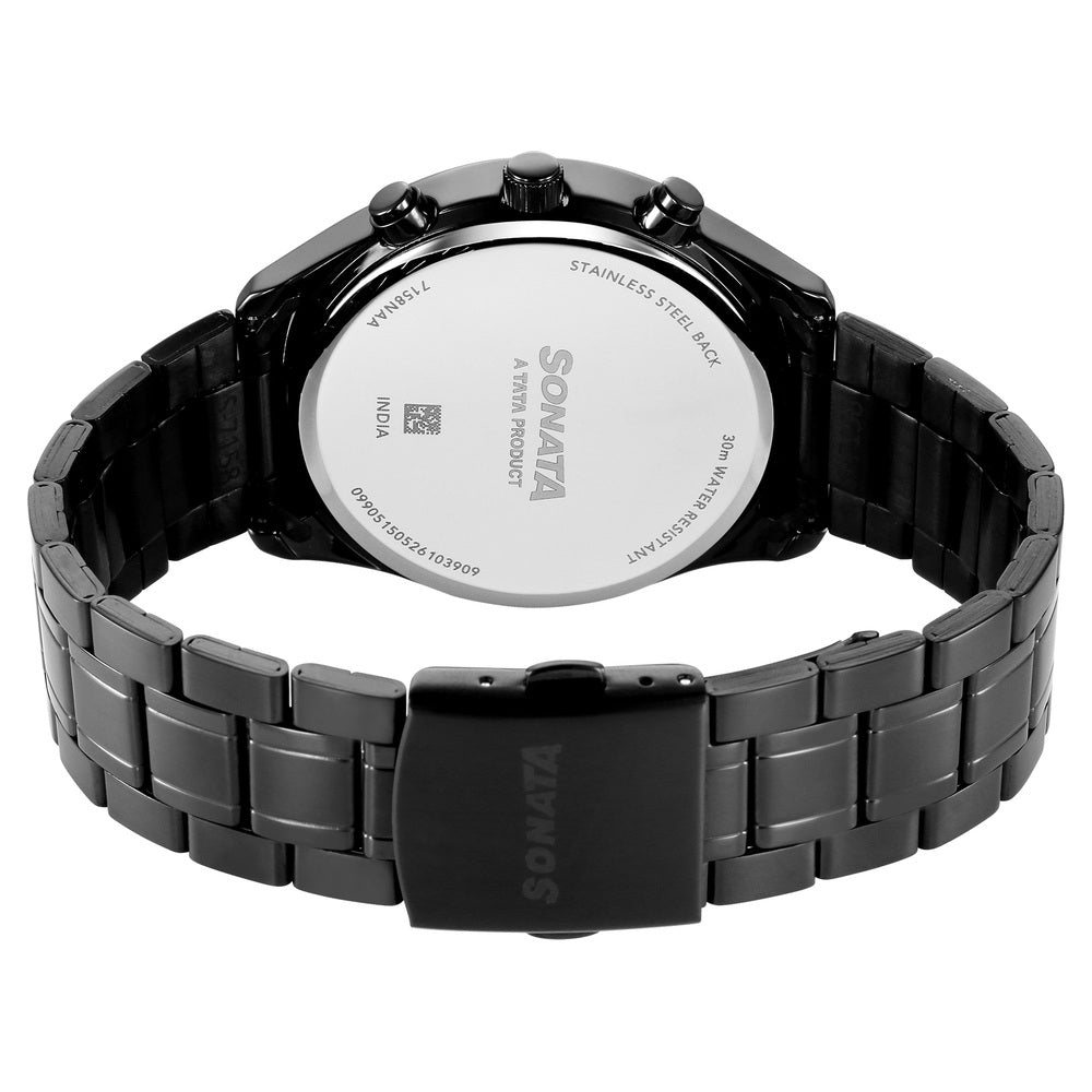 Sonata Multifunction Black Dial Black Metal Strap Watch For Men image 7
