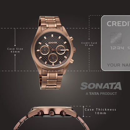 Sonata Multifunction Brown Dial Brown Metal Strap Watch For Men image 4