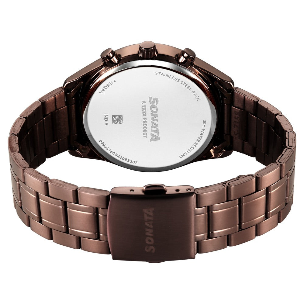 Sonata Multifunction Brown Dial Brown Metal Strap Watch For Men image 7