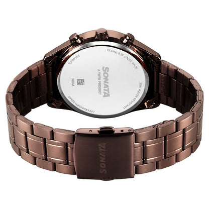 Sonata Multifunction Brown Dial Brown Metal Strap Watch For Men image 7