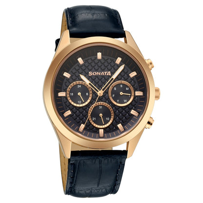 Sonata Multifunction Blue Dial Blue Leather Strap Watch For Men image 2