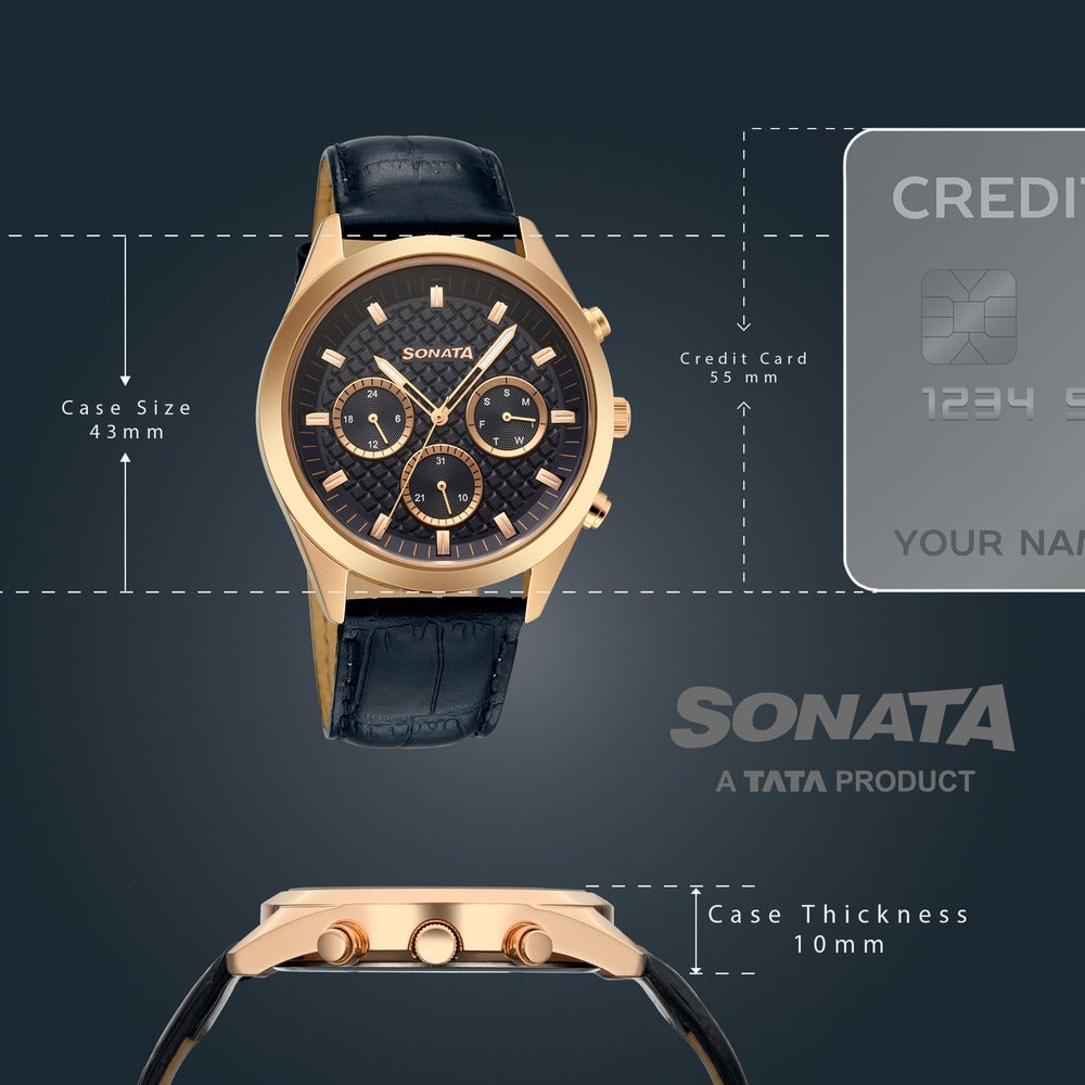 Sonata Multifunction Blue Dial Blue Leather Strap Watch For Men image 4