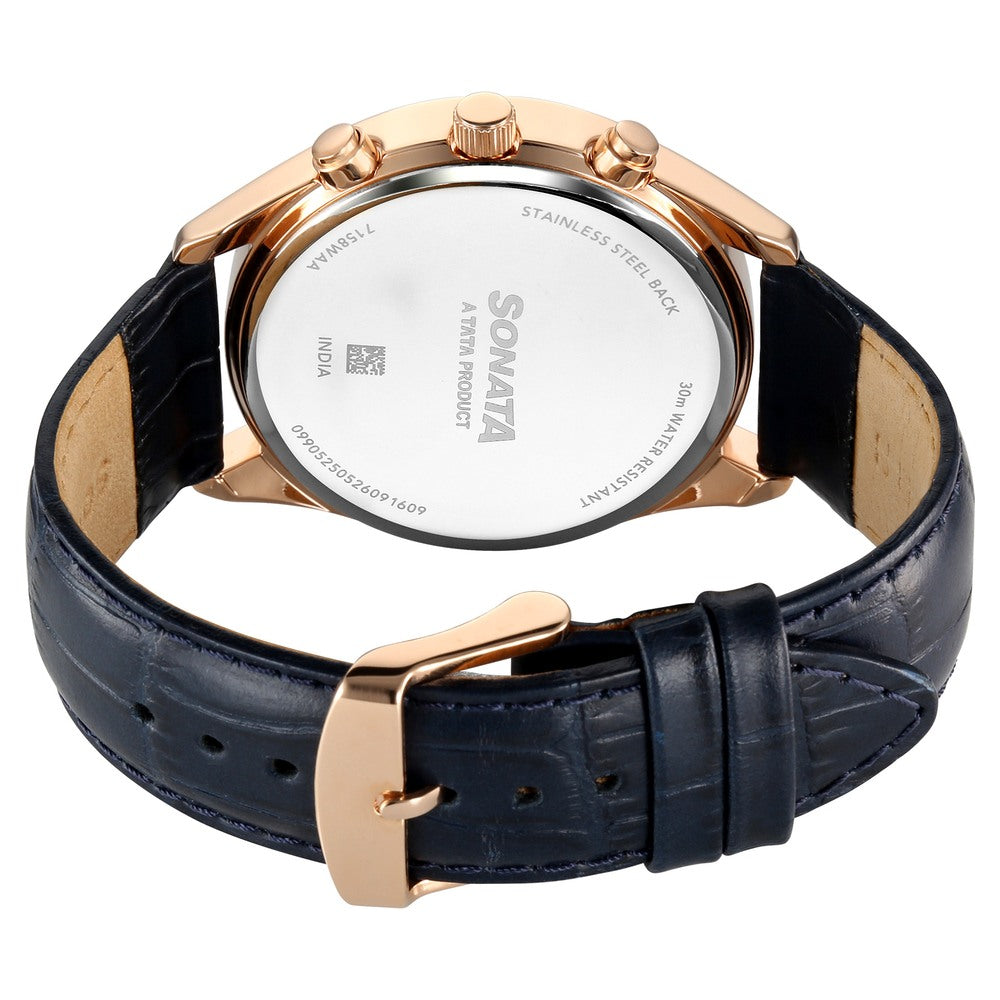 Sonata Multifunction Blue Dial Blue Leather Strap Watch For Men image 7