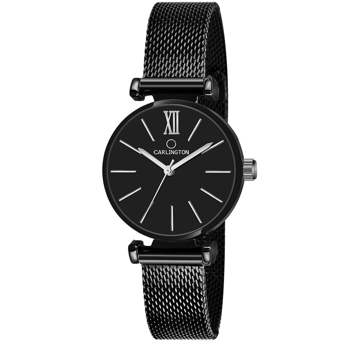 Carlington Analog Watches for Women with mesh Strap - CT 2016 - Black