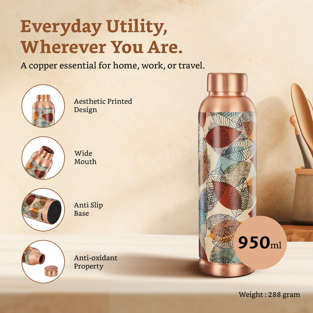 Copper Leak Proof Meenakari Bottles | 950 ml