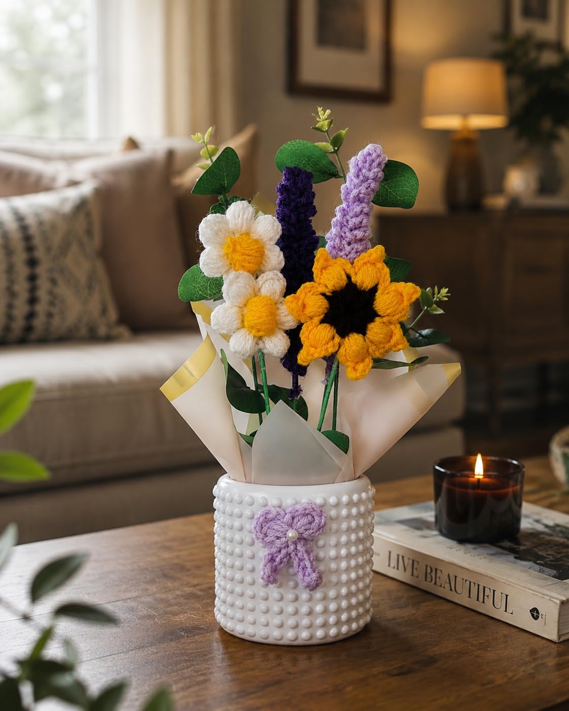 Handmade Artificial Crochet Flower Bouquet - image 2