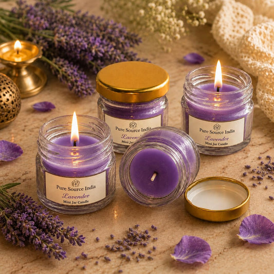 Pure Source India Scented Mini Jar Wax Candle Set of 4 with Gold Lid