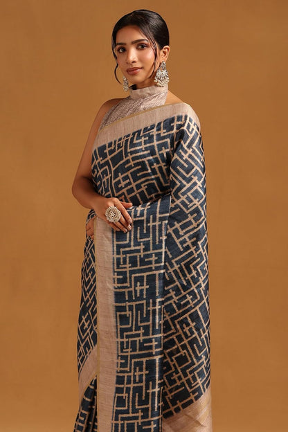 Vasthrlay Classic Printed Saree with elegant Tussar styling