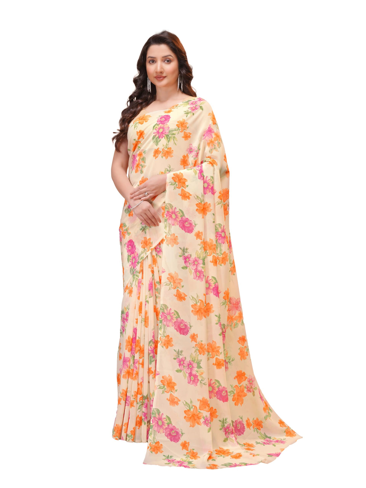 Vasthrlay Classic Georgette Floral Saree for festive ethnic occasions