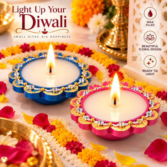 DIVAYANSHI Terracotta Diya Wax Filled Ready to Light Mitti Diya